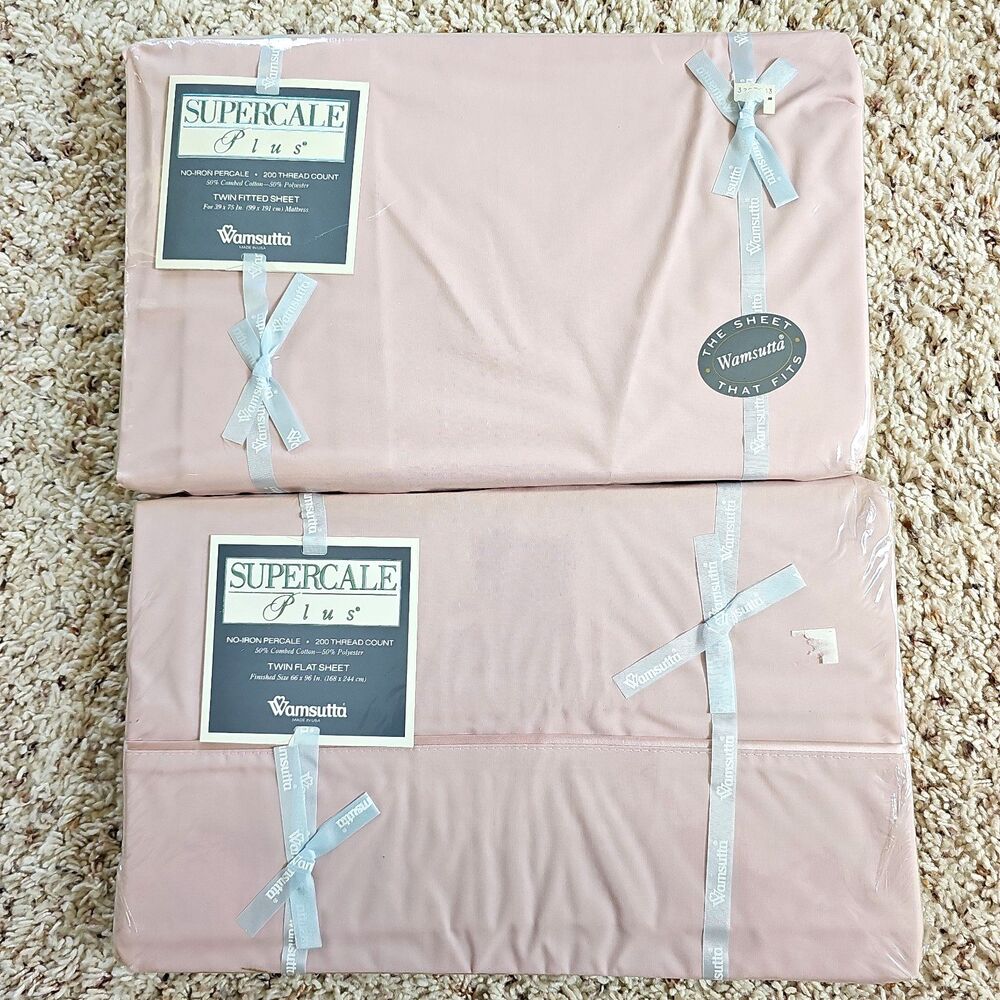 Wamsutta Supercale Plus Dusty Pink TWIN Flat Fitted Sheets NEW Vintage USA Made